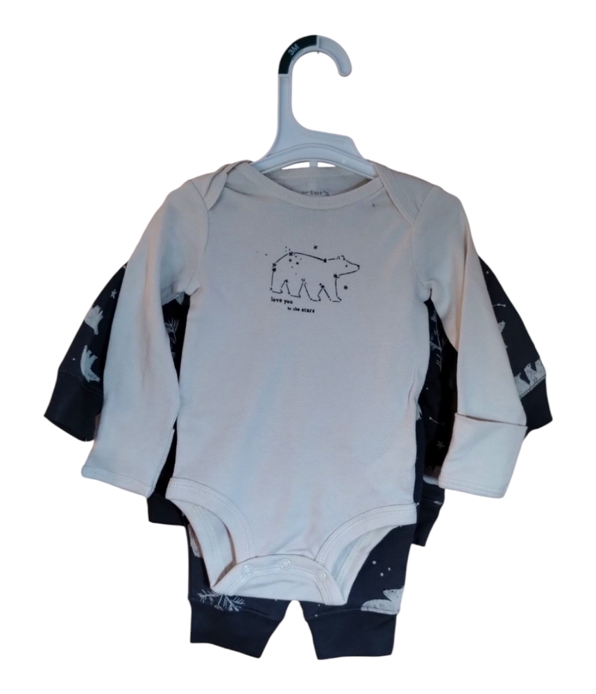 Carter's Baby 3 Piece Cream Bear Constellation Set Onesie Sweat Suit NWT 3 Month - Picture 2 of 5